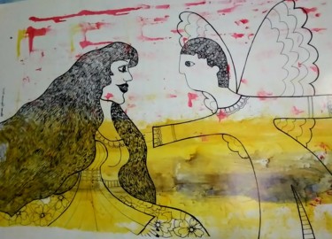 图画 标题为“Ángel de la guarda” 由Laura Capurro, 原创艺术品, 墨