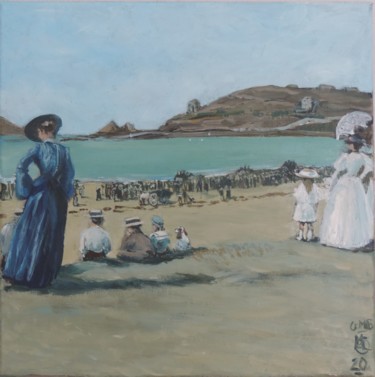 Val André, la plage vue sur piégu Peinture intitulée "Val André, la plage…" par Virginie Mercier-Duguy, Œuvre d'art originale, Acrylique