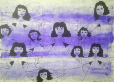 图画 标题为“Angelitos” 由Laura Capurro, 原创艺术品, 墨