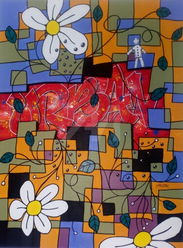 绘画 标题为“Le Volcan” 由Pk29, 原创艺术品, 丙烯 安装在木质担架架上