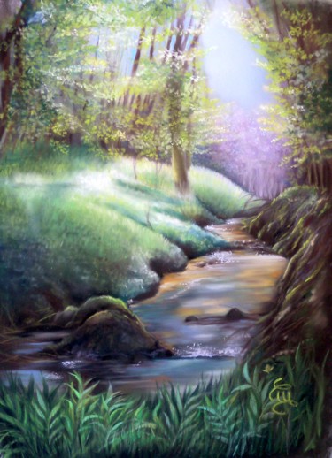 Painting titled "l'éclaircie #Artist…" by Christine Mergnat, Original Artwork, Pastel