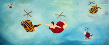 Pintura intitulada "Drones de dames" por Bruno Aimetti, Obras de arte originais, Óleo Montado em Armação em madeira