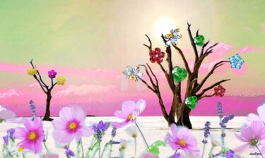 数字艺术 标题为“Garten Eden” 由Bogner Eva, 原创艺术品, 数字油画 安装在纸板上