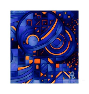 Abstrait et géométrie en bleu et orange Arts numériques intitulée "Abstrait et géométr…" par Corinne Sassi (Cjr sassi), Œuvre d'art originale, Travail numérique 2D