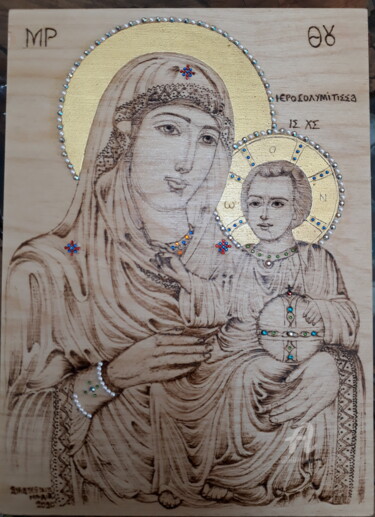 Panagia ierosolimitissa Pintura intitulada "Panagia ierosolimit…" por Katerina Bilia, Obras de arte originais, encáustico