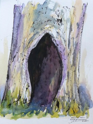 Tronc d'arbre creux du domaine Maizeret à Québec Drawing titled "Tronc d'arbre creux…" by René Blanchet, Original Artwork, Watercolor