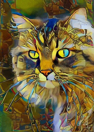 Yellow Tabata - Mix media - Cat 70x50 cm - OOAK