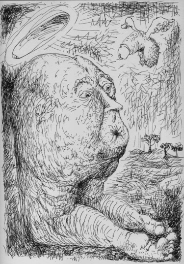 Un saint Tom Dessin intitulée "Un saint Tom" par Patrick Jannin, Œuvre d'art originale, Encre