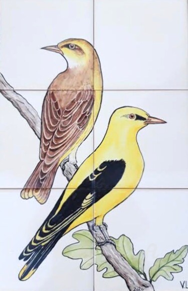 Schilderij getiteld "Golden Oriole" door Venessa Lagrand, Origineel Kunstwerk, pigmenten