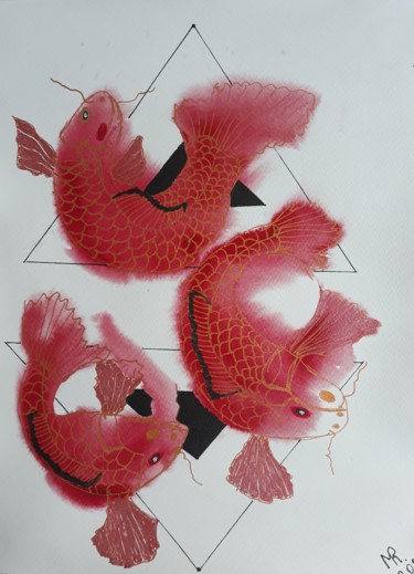 Malerei mit dem Titel "Koi carps." von Marie Ruda, Original-Kunstwerk, Aquarell