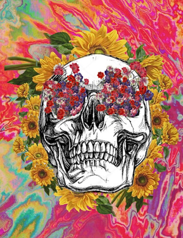 Colagens intitulada "Caveira Tie Dye" por Lonven'S Art Collage, Obras de arte originais, Colagens