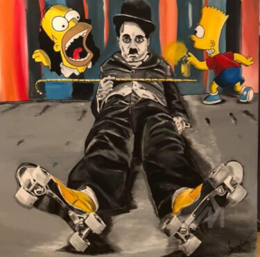 绘画 标题为“Chaplin and Simpson” 由Yoz, 原创艺术品, 丙烯 安装在木质担架架上