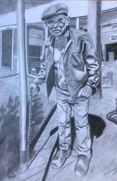 图画 标题为“Man with the wooden…” 由Mariëlle Van Woudenberg, 原创艺术品, 铅笔