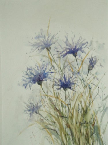 Painting titled "Bleuets" by Eliane Audebert, Original Artwork, Watercolor