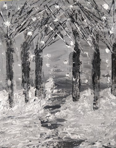 Painting titled "Snow Forest" by Gitika Singh, Original Artwork, Acrylic Mounted on Wood Stretcher frame