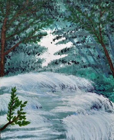 Painting titled "Gushing Stream" by Gitika Singh, Original Artwork, Acrylic Mounted on Wood Stretcher frame