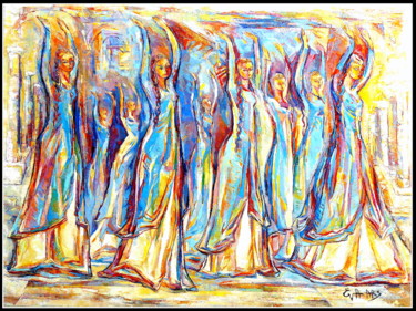 Malerei mit dem Titel "la danse des hirond…" von Eva Ars, Original-Kunstwerk, Öl