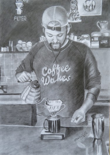 图画 标题为“Barista” 由Mariëlle Van Woudenberg, 原创艺术品, 铅笔