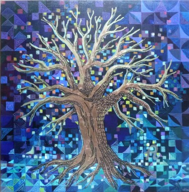 Painting titled "Arbre témoin." by Jacqueline Klocke, Original Artwork, Ink Mounted on Wood Stretcher frame