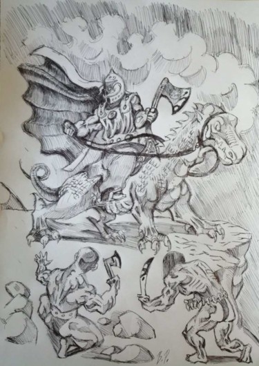 「Deathbringer」というタイトルの描画 Rade Vranjkovicによって, オリジナルのアートワーク, ボールペン