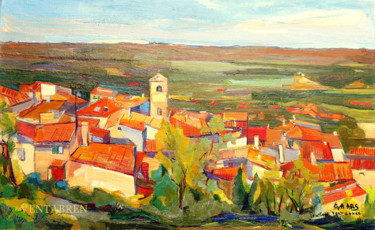 Schilderij getiteld "le village de Prove…" door Eva Ars, Origineel Kunstwerk, Olie