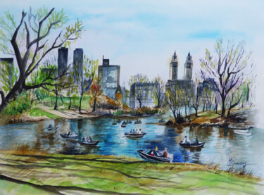 Central Park, New York Peinture intitulée "Central Park, New Y…" par Marine Sansas, Œuvre d'art originale, Aquarelle