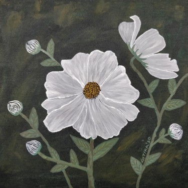 Cosmic White Flowers Painting titled "Cosmic White Flowers" by Gitika Singh, Original Artwork, Acrylic Mounted on Wood Stretcher frame