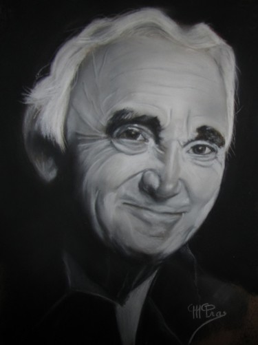 Peinture intitulée "Charles Aznavour" par Michel Pras, Œuvre d'art originale, Pastel Monté sur Autre panneau rigide