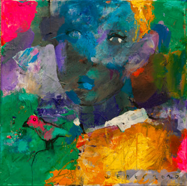 Painting titled "Young boy with litt…" by Viktor Sheleg, Original Artwork, Oil