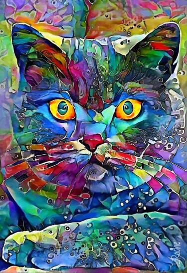 Riton Jr - Cat, mix media on panel -70x48 cm - OOAK