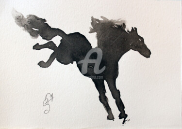 Картина под названием "HORSE II INK" - Svetlana Samovarova (SA.LANA), Подлинное произведение искусства, Чернила