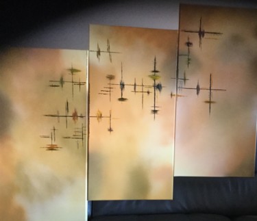 Malerei mit dem Titel "Triptyque" von Siga, Original-Kunstwerk, Öl Auf Keilrahmen aus Holz montiert