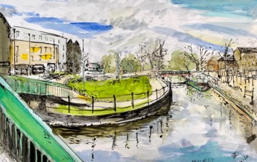 Painting titled "Three Bridges View" by Digby Chacksfield, Original Artwork, Watercolor