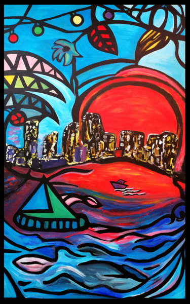 Peinture intitulée "Soleil rouge" par Nancy Gabel, Œuvre d'art originale, Acrylique