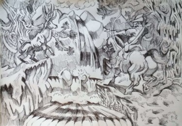Tekening getiteld "Hunting" door Rade Vranjkovic, Origineel Kunstwerk, Balpen
