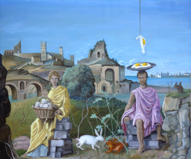Les amants schizophrènes (allégorie de l’amour comestible) Peinture intitulée "Les amants schizoph…" par Gilles Chambon, Œuvre d'art originale, Huile Monté sur Châssis en bois