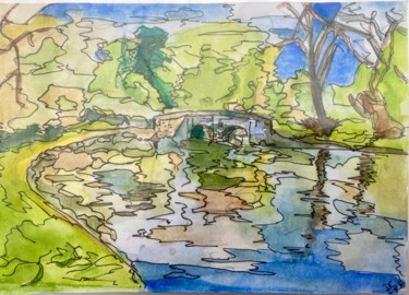 Painting titled "Nunn’s Bridges" by Digby Chacksfield, Original Artwork, Watercolor