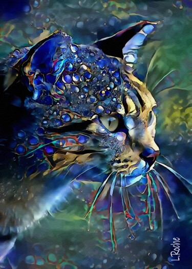 Mazal blue, cat, mix media on panel , 70x50 cm - OOAK
