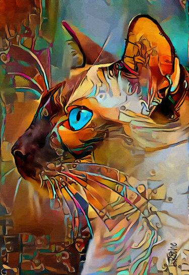 Lady Siam, cat, Mix media on panel, 70x48 cm - OOAK