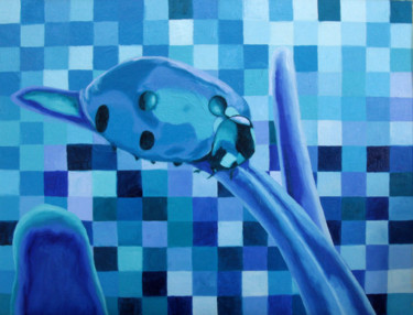 Blue Ladybug- carton entoile - 35X27CM Ζωγραφική με τίτλο "Blue Ladybug- carto…" από Guillaume Caron-Maus, Αυθεντικά έργα τέχνης, Λάδι