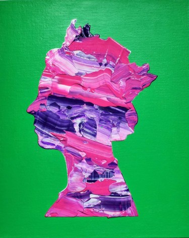 QUEEN #48 ON GREEN BACKGROUND PINK PURPLEINSPIRED BY 제목이 "QUEEN #48 ON GREEN…"인 미술작품 Olga Koval로, 원작, 아크릴