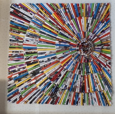 Collages intitulée "Éventail coloré" par Danielle Bernad, Œuvre d'art originale, Collages