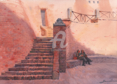 Square in Italy Painting titled "Square in Italy" by Samira Yanushkova, Original Artwork, Watercolor