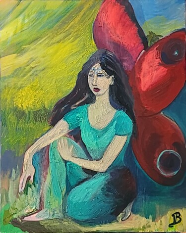 Peinture intitulée "Pose d'une elfe" par Valérie Blum (Valery), Œuvre d'art originale, Huile Monté sur Châssis en bois
