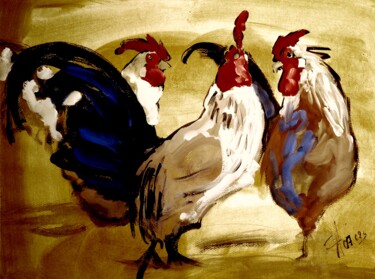 Drawing titled "Etude-coq-20-66" by Thierry Faure, Original Artwork, Gouache