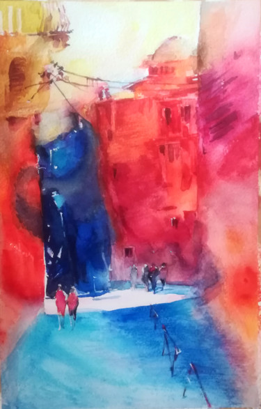 Peinture intitulée "building" par Veronia Song, Œuvre d'art originale, Aquarelle