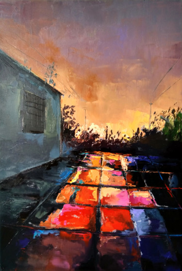 Sunset (40x60cm, oil painting, ready to hang Painting titled "Sunset (40x60cm, oi…" by Kamsar Ohanyan, Original Artwork, Oil Mounted on Wood Stretcher frame