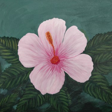 Pink Hibiscus Flower Painting titled "Pink Hibiscus Flower" by Gitika Singh, Original Artwork, Acrylic Mounted on Wood Stretcher frame