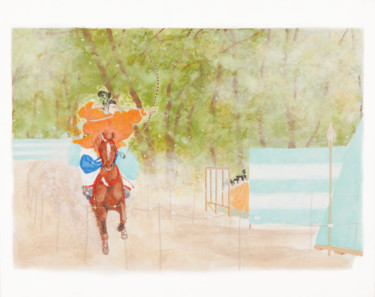 Painting titled "Tir au galop" by Priscilla Moore, Original Artwork, Pigments Mounted on Wood Panel