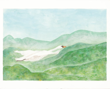 Painting titled "Vol d'une colline à…" by Priscilla Moore, Original Artwork, Pigments Mounted on Wood Panel